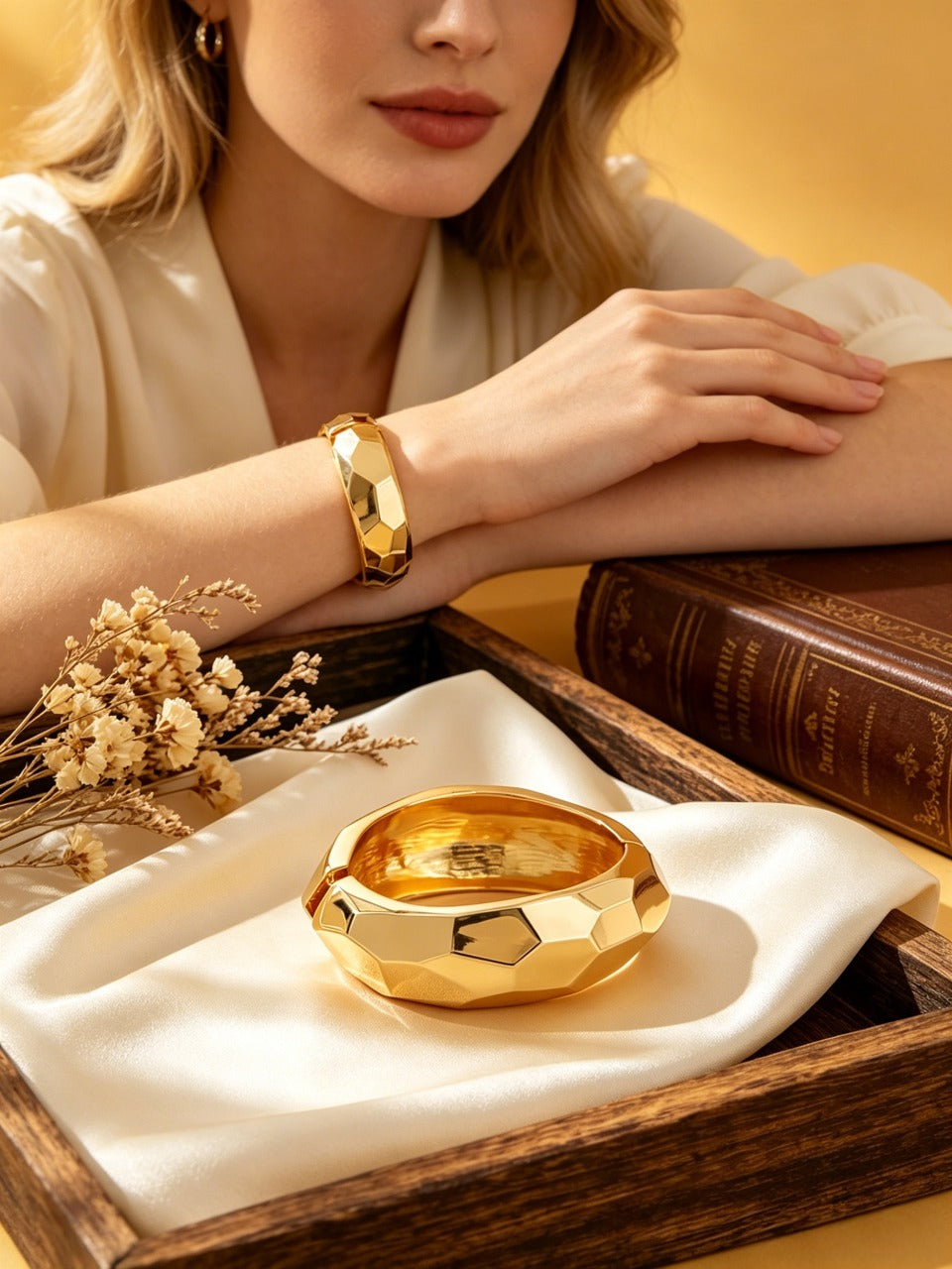Gold Faceted Cuff Bracelet