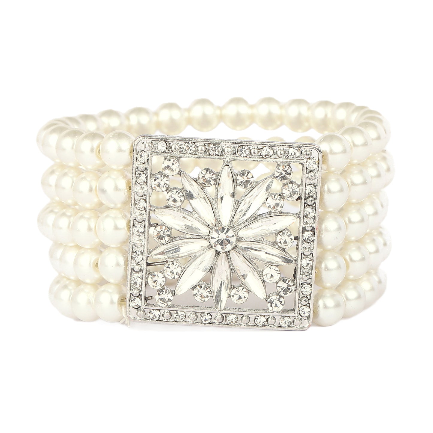 4-Row Faux Pearl Crystal Bracelet