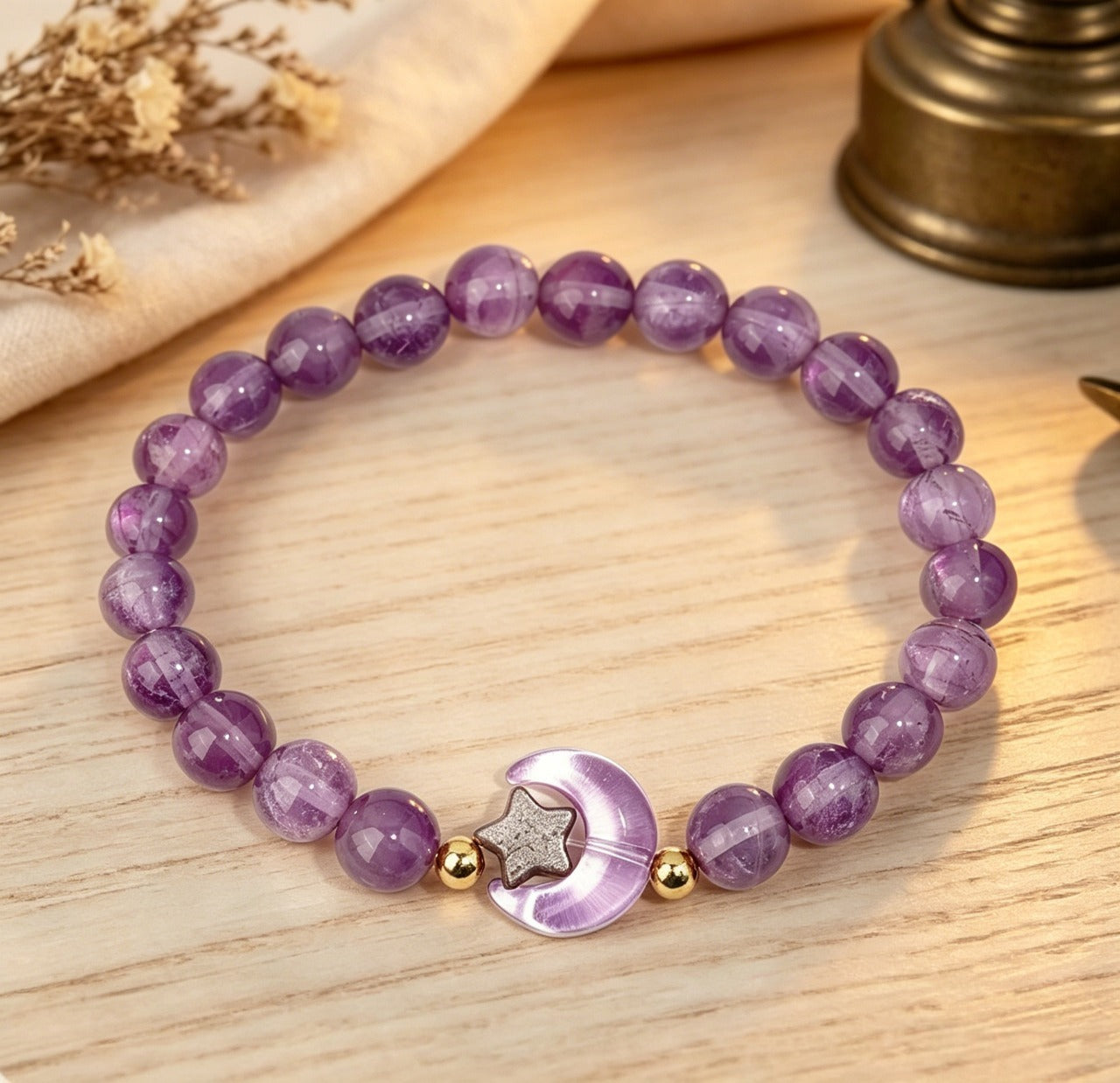 Purple Star Moon Beaded Bracelet